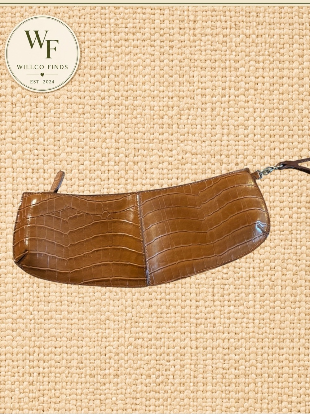 Sondra Roberts Brown Croc Embossed Wristlet Clutch Baguette Bag
